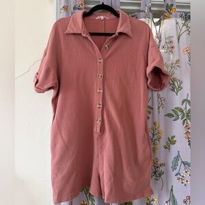 Coral Colored Yllw the Label Button Up Romper